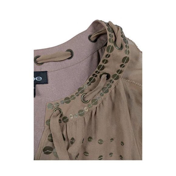 Bebe Silk Shell with Brass Sequins and Tie Neck Size Medium - Picture 3 of 9